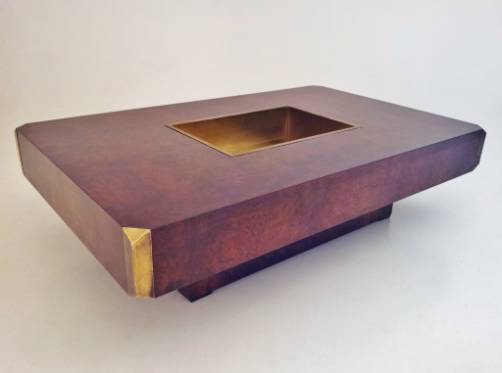 Willy Rizzo coffee table `Alveo` burl walnut, 1972, Italian